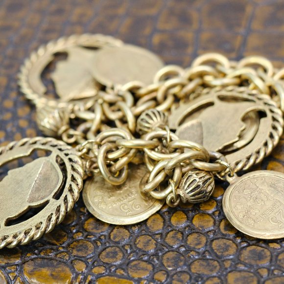 Napoleon Coin Gold Tone Bib Necklace - Picture 10 of 12